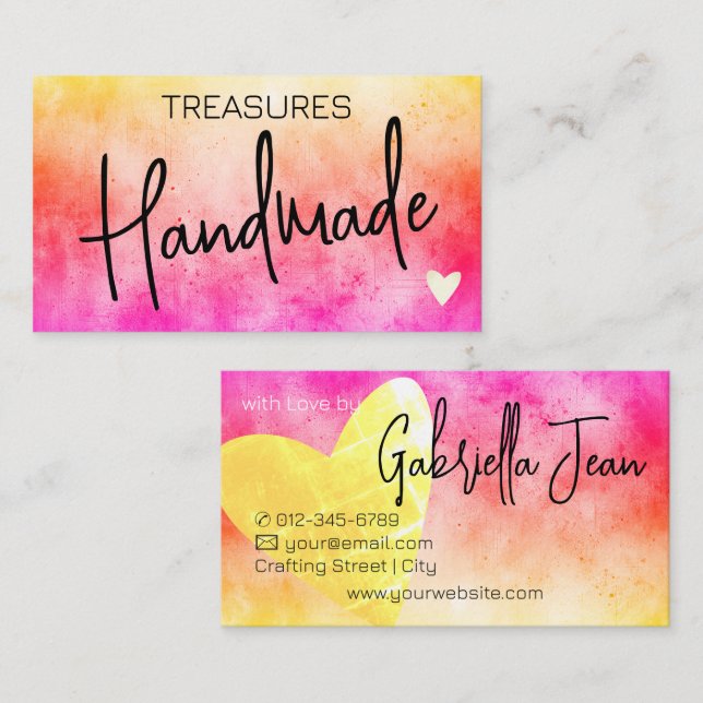 Handmade Crafts Calligraphy Rainbow Distressed  Business Card (Front/Back)