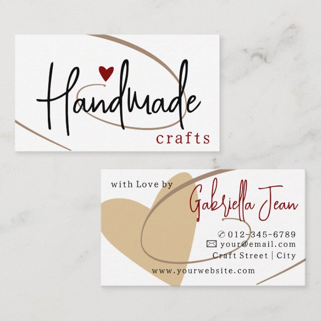 Handmade Crafts Calligraphy Signature Love Heart Business Card (Front/Back)