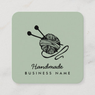 Handmade crafts modern knitting minimalist green square business card