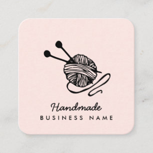 Handmade crafts modern knitting pink minimalist square business card
