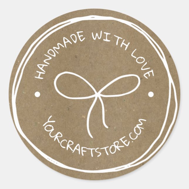 Handmade Crafts White Bow Classic Round Sticker (Front)