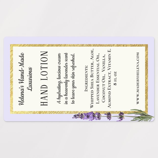 Handmade Cream Ingredient Waterproof Product Label (Design 2)