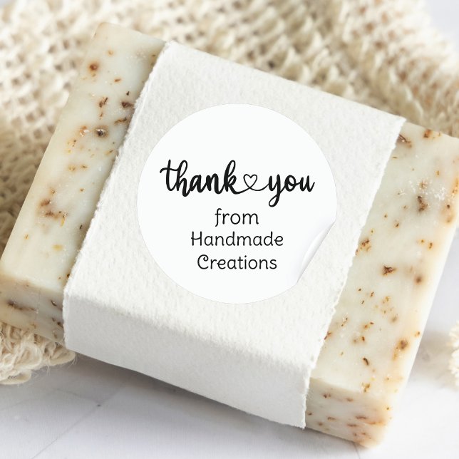 Handmade Creations Thank You Heart  Classic Round Sticker (Handmade Creations Thank You Heart Classic Round Sticker)