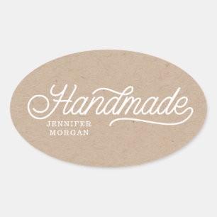 Handmade Cute Script Elegant Kraft Business Oval Sticker
