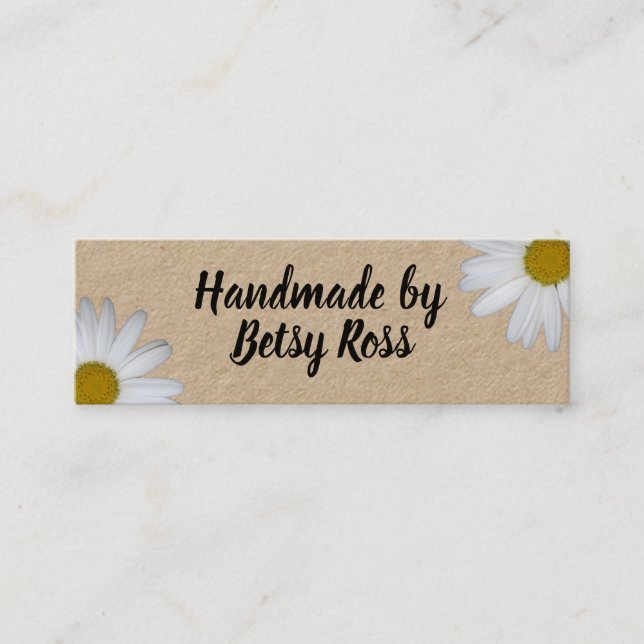 Handmade Daisy Flowers Rustic Kraft Social Media Mini Business Card (Front)