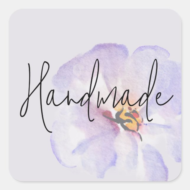 Handmade Delicate Lavender Blue Watercolor Flower Square Sticker (Front)