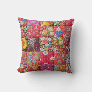 Handmade Floral Patchwork Quilt Background Cushion