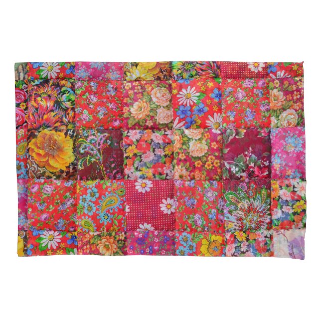 Handmade Floral Patchwork Quilt Background Pillowcase (Front)