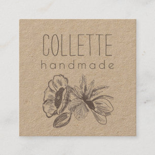 Handmade Flower Logo Kraft Square Business Card