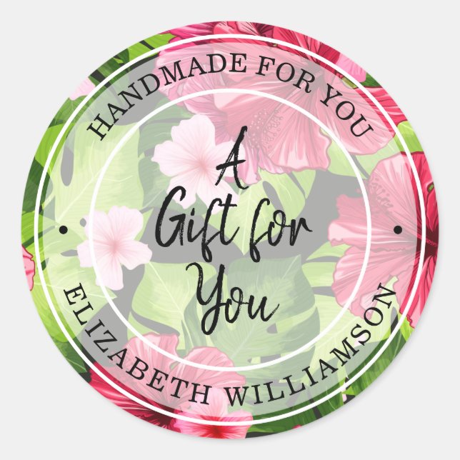Handmade for You Floral Classic Round Sticker (Front)