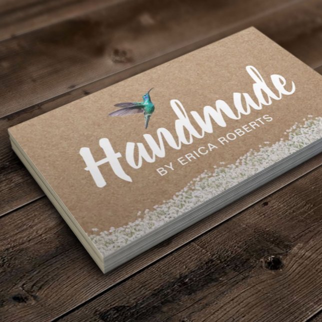 Handmade Gift Rustic Kraft Hummingbird Floral Business Card (Creator Uploaded)