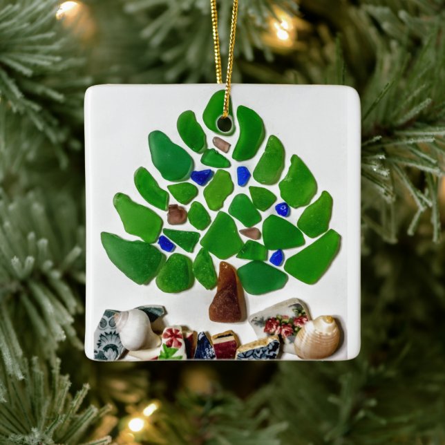 Handmade Green Sea Glass Christmas Tree Ceramic Ornament (Tree)