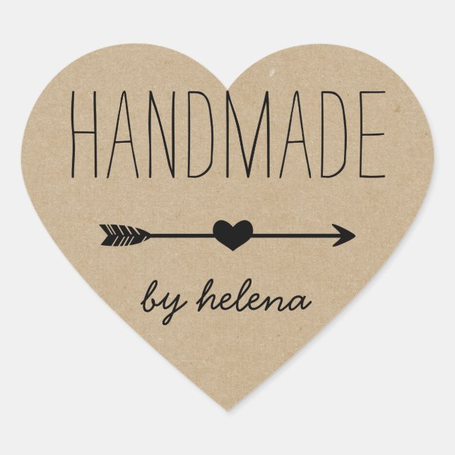 Handmade Heart | Rustic Kraft Look Heart Sticker (Front)