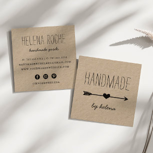 Handmade Heart Rustic Kraft Square Business Card