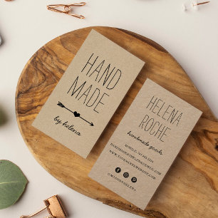 Handmade Heart   Rustic Kraft Vertical Business Card