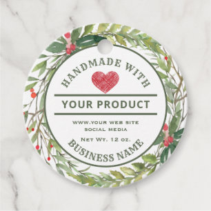Handmade holiday botanical wreath product label