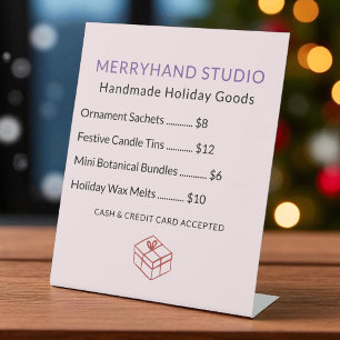Handmade Holiday Christmas Goods Price List Pedestal Sign