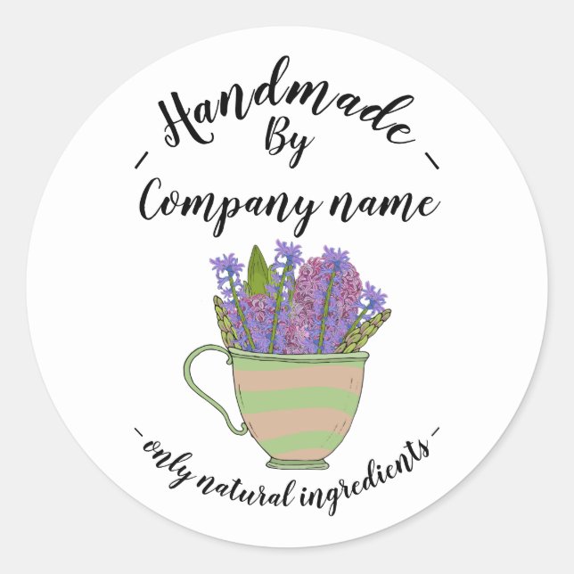 Handmade Homemade Floral Teacup Round Classic Round Sticker (Front)