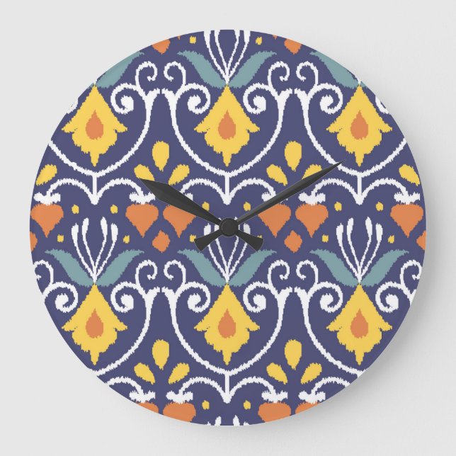 Handmade Ikat: Ethnic Boho Fabric Large Clock (Front)