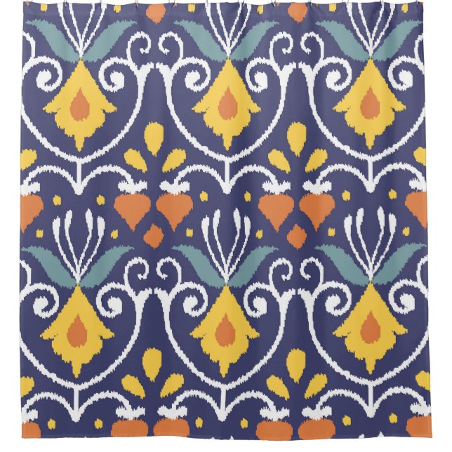 Handmade Ikat: Ethnic Boho Fabric Shower Curtain (Front)