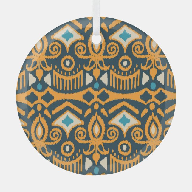 Handmade Ikat: ethnic fabric pattern Glass Tree Decoration (Front)