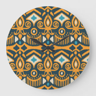 Handmade Ikat: ethnic fabric pattern Large Clock