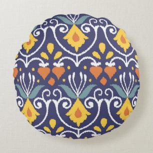 Handmade Ikat fabric. Ethnic seamless pattern. Asi Round Cushion