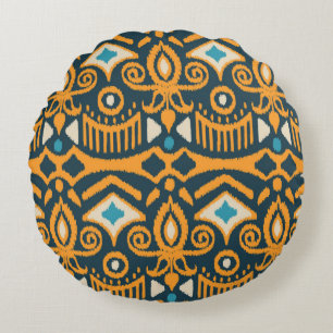 Handmade Ikat fabric. Ethnic seamless pattern. Asi Round Cushion