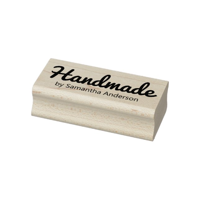 Handmade in Cursive Script by Your Name Rubber Stamp (Stamp)