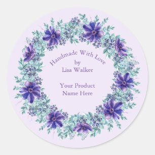Handmade Item Label Rustic Purple Wreath & Lilac