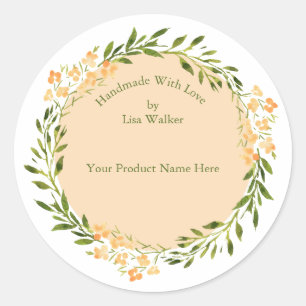 Handmade Item Label Rustic Wreath & Peach Sticker