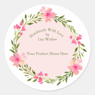 Handmade Item Label Wreath & Light Pink Sticker