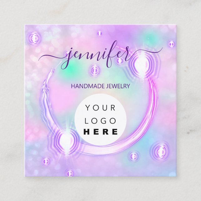 Handmade Jewellery Beauty Shop Futuristic Abstract Square Business Card (Front)