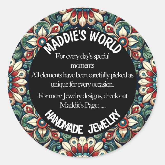 Handmade Jewellery  Classic Round Sticker (Front)