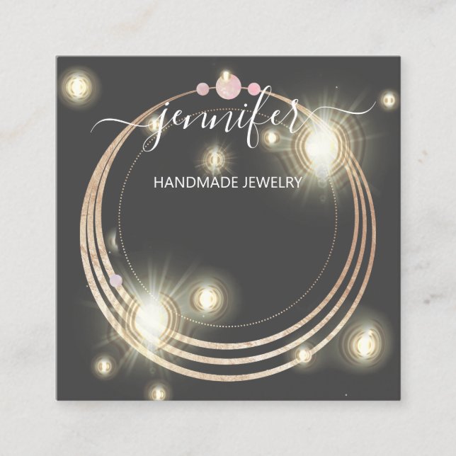 Handmade Jewellery Custom Logo Gold Modern Grey Square Business Card (Front)