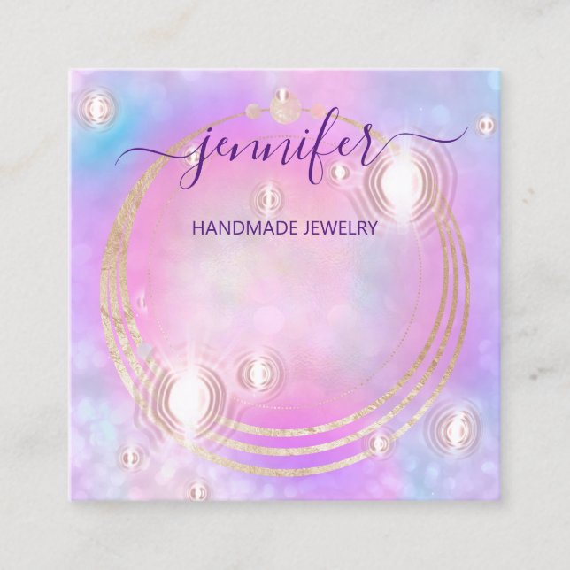 Handmade Jewellery Custom Logo Modern Futuristic Square Business Card (Front)