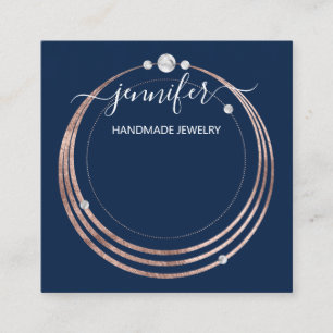 Handmade Jewellery Custom Logo Rose Gold Blue Navy Square Business Card