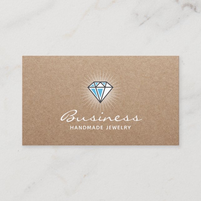 Handmade Jewellery Diamond Logo Elegant Kraft Business Card (Front)