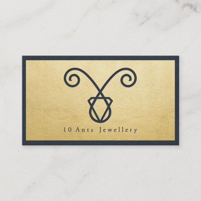 Handmade Jewellery Modern Navy Blue & Faux Gold Fo Business Card (Front)