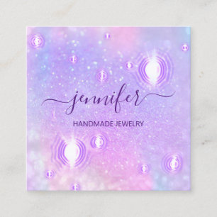 Handmade Jewellery Purple Logo Fashion Holographic Square Business Card