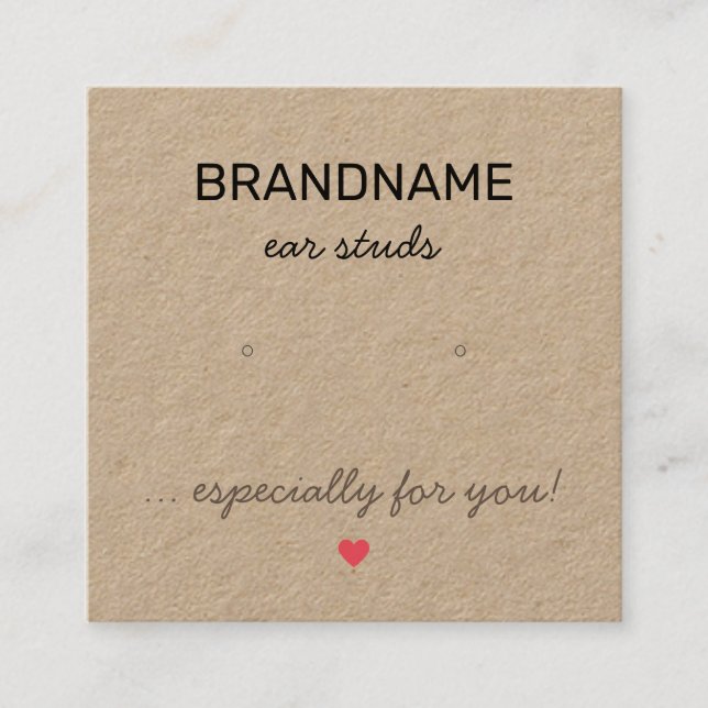Handmade Jewellery Tiny Heart Rustic Earrings Hold Square Business Card (Front)