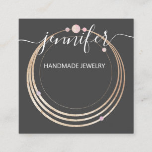 Handmade Jewelry Custom Logo Gold Rose Modern Square Business Card