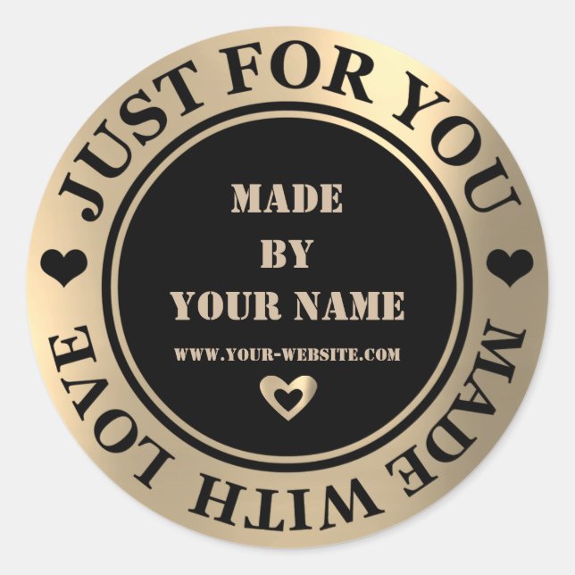 Handmade Just For You Made Love Foxier Gold Black Classic Round Sticker (Front)