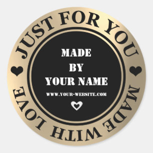Handmade Just For You Made Love Gold Foxier Black Classic Round Sticker