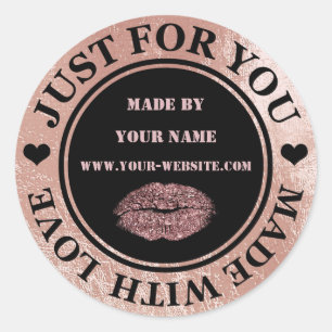 Handmade Just For You Made Love Gold Glitter Kiss Classic Round Sticker