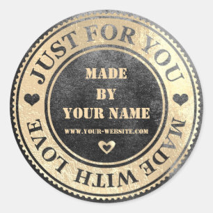 Handmade Just For You Made Love Grungy Gold Black Classic Round Sticker