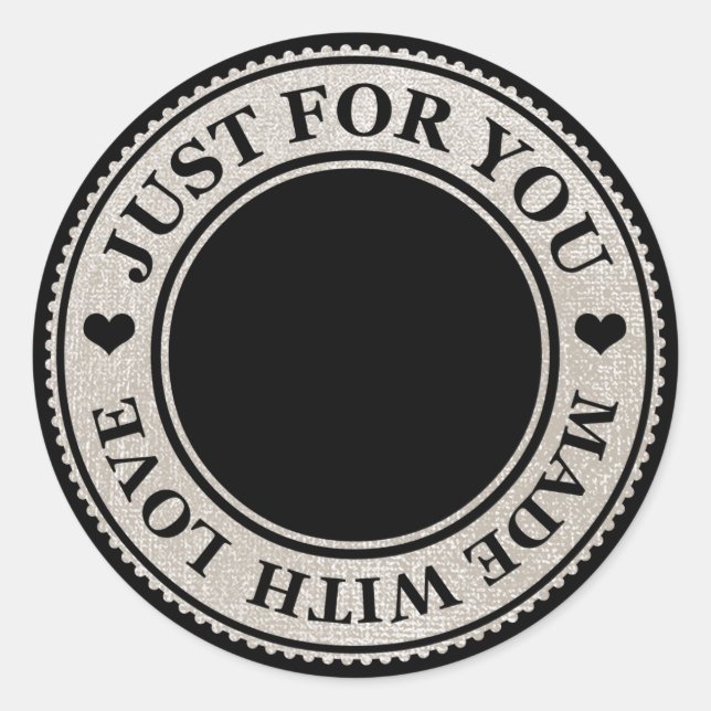 Handmade Just For You Made Love Ivory Black Classic Round Sticker (Front)