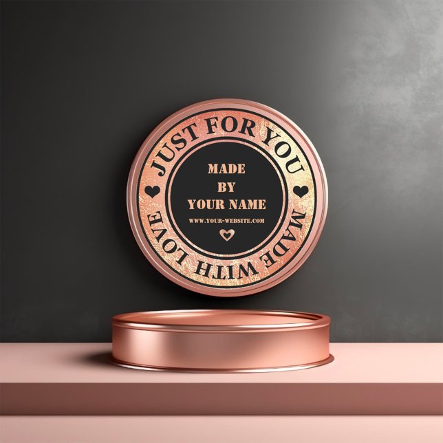 Handmade Just For You Made Love Rose Gold Glass Classic Round Sticker (Handmade Just For You Made Love Rose Gold Glass Classic Round Sticker)