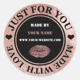 Handmade Just For You Made Rose Gold Glitter Kiss Classic Round Sticker