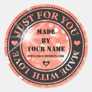 Handmade Just For You Made With Love Glitter Black Classic Round Sticker